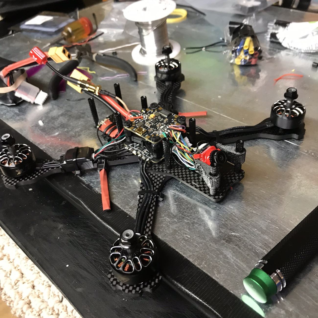 FPV drone frame assembly with flight controller stack