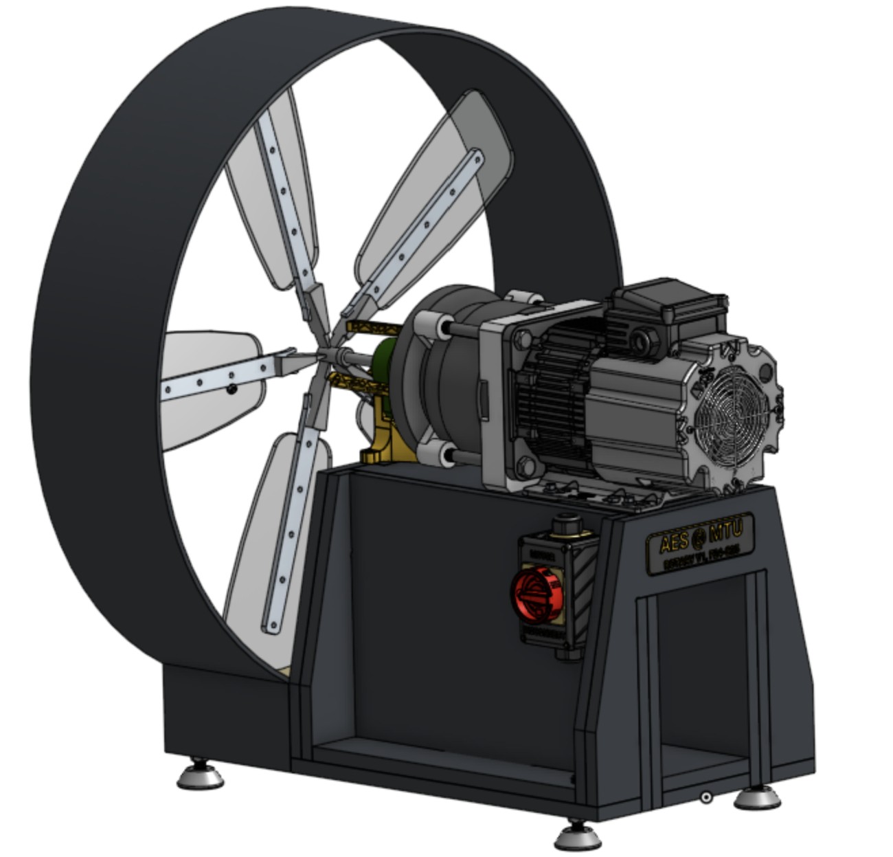 Rotary subwoofer CAD model, isometric view