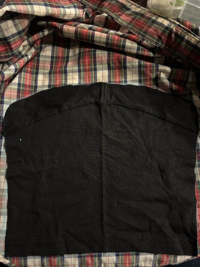 Cotton t-shirt filter fabric sourced from a Goodwill scrap bin
