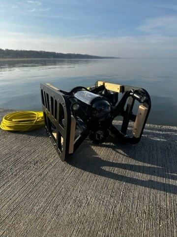 Underwater ROV resting dockside